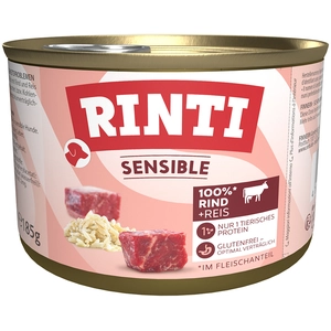Comparateur de prix : RINTI Sensible 6 x 185 g pour chien - boeuf, riz