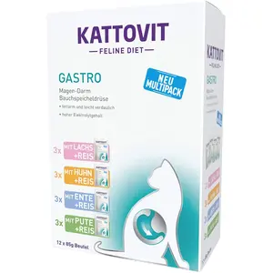 Comparateur de prix : 12x85g Gastro lot mixte (4 variétés) Kattovit - Pâtée pour chat