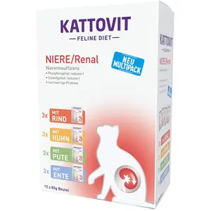 12x85g Spécial reins lot mixte (4 variétés) Kattovit - Pâtée pour chat pas cher