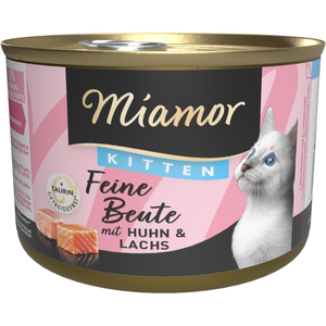 12 x 185g chaton Poulet, Saumon Miamor Proies fines nourriture humide pour chats pas cher