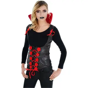 Corsage noir lacé avec col montant et roses rouges