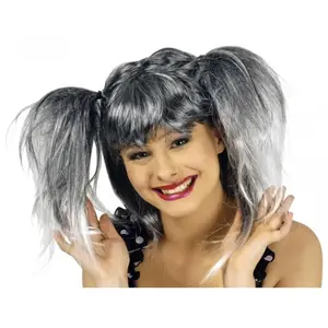 Perruque Zora couettes, Noir/Blanc pas cher