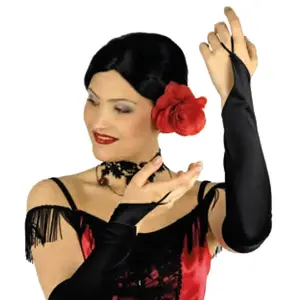 RueDeLaFete Gants mitaines en satin 42cm, Noirs pas cher