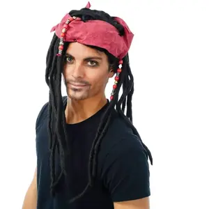 Comparateur de prix : Perruque Jack Foulard pirate rouge avec cheveux rasta noirs