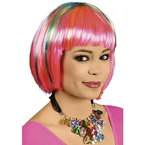 RueDeLaFete Perruque Gigi Fuchsia/Turquoise/Jaune pas cher