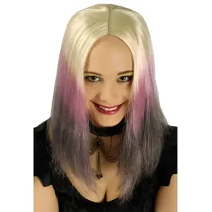 RueDeLaFete Perruque Marlène, Blond pointes Violet/gris pas cher