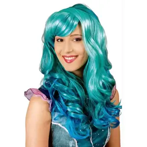 RueDeLaFete Perruque Tara cheveux longs, Bleu/Vert pas cher