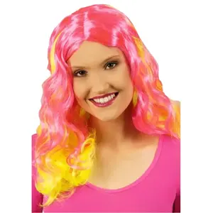 Comparateur de prix : Perruque Jade cheveux longs, Fuchsia fluo et jaune