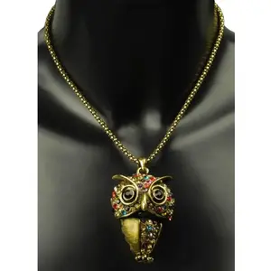RueDeLaFete Collier Hibou doré avec pierres multicolores pas cher