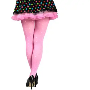 Collants roses à pois blancs, adulte S/M (36/40)