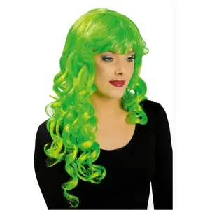 Comparateur de prix : Perruque Peggy cheveux longs ondulés, Vert fluo