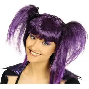 RueDeLaFete Perruque Zora couettes, Violette pas cher