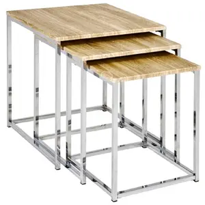 3S. x Home lot de 3 tables acier chromé effet chêne clair