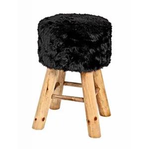HAKU ENJOY YOUR HOME APPRECIEZ VOTRE INTERIEUR Tabouret avec pieds en bois massif  30 x 30 x 45 cm  noir  fur-look
