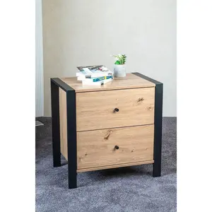 3S. x Home Console en métal noir avec 2 tiroirs décor chêne pas cher