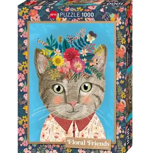 Heye Puzzle 1000 pièces : Floral friends pretty féline pas cher