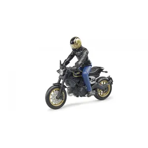 Comparateur de prix : Bruder Bruder Moto Scrambler Ducati Cafe Racer Noire Et Dorée, Avec Motard