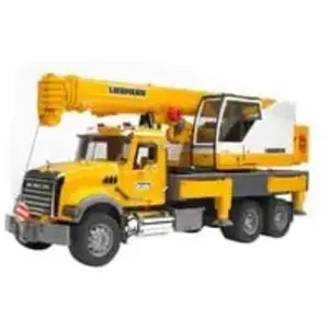 Jeux de voiture - Mack Granite camion grue Bruder Liebherr TU pas cher