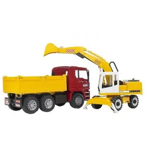 Comparateur de prix : BRUDER Camion À Benne Basculante Man Tga Avec Pelleteuse Liebherr Multicolore