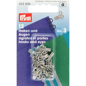 Prym Crochets Et Yeux Laiton 12 Pièces, Taille N° 3, Argent