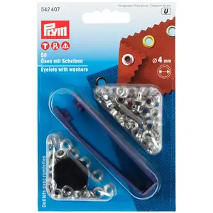 Comparateur de prix : Prym illets et rondelles en Laiton 4 mm Argent 50 pcs + Kit de pose