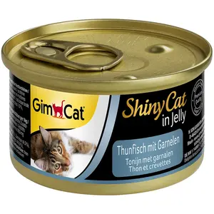 Comparateur de prix : 6x70g ShinyCat thon, crevettes en gelée GimCat - Nourriture pour Chat