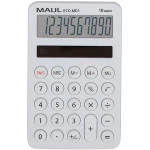 MAUL Eco Calculatrice MD 1 | Calculatrice Solaire avec 10 Chiffres et 5 Fonctions | Calculatrice en 60% Plastique recyclé | Calculatrice de Bureau | Blauer Engel/uz116 | Blanc