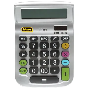 Idena 505292 - Calculatrice de bureau TR 450, affichage 12 chiffres, fonctionnement sur piles, fonctionnement solaire, calcul de racine carrée, calcul de pourcentage, fonction mémoire, argenté