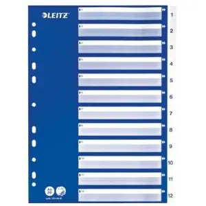 Leitz intercalaires en plastique, chiffres, a4, 1-12, pp, 12516001 pas cher