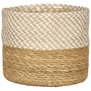 Cache-pot rond en jonc de mer marron clair mix ø17cm Scheurich pas cher