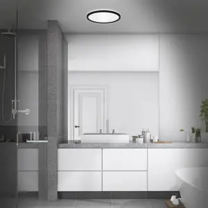 Comparateur de prix : BRILONER - Plafonnier de salle de bains LED avec rétroéclairage, lampe de salle de bains LED IP44, extra-plat, lumière blanche neutre, noir, 420x35 mm (DxH)
