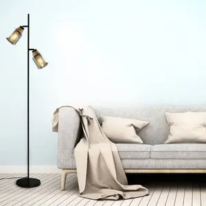 Comparateur de prix : Briloner Lampadaire 1486025 à 2 lampes abat-jour verre fumé