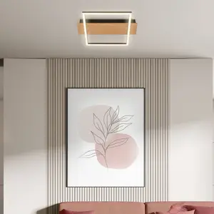 Comparateur de prix : Briloner Plafonnier LED Kada, 34x26 cm, bois, métal, noir