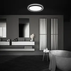 Briloner Plafonnier LED Pulap, noir, Ø 29 cm, plastique, IP44 pas cher