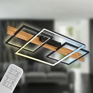 Cadre Plafonnier led, lumière indirecte, dimmable, fonction mémoire, télécommande, noir-bois, 75 x 40 x 8,5 cm - Briloner pas cher