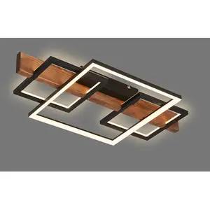 BRILONER Plafonnier LED, noir / bois, LED/32W pas cher