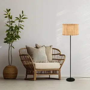 Comparateur de prix : Briloner Lampe sur pied Borra, naturel, métal, paille, E27