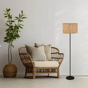 Briloner Lampe sur pied Slama, naturel, métal, jonc de mer, E27 pas cher