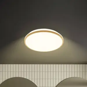 Comparateur de prix : Briloner Plafonnier LED Acorus, Ø 33 cm, blanc/couleur bois, IP44