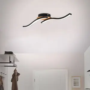 Comparateur de prix : Briloner Plafonnier LED Go 2 lampes noir/décor bois ondulé