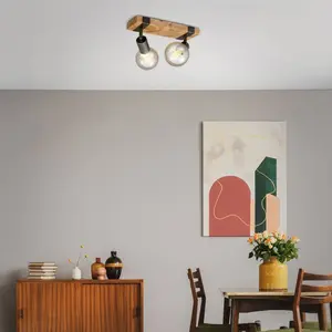 Comparateur de prix : Briloner Plafonnier Wood Basic, à 2 lampes
