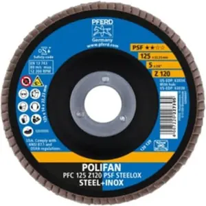 PFERD Disque à surfacer à lamelles polifan ligne universelle psf 120 acier, inox 12200 125 mm déporté 1 pièce(s) disque à lamelles psf zirkon conique 125 x
