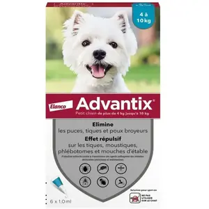 Comparateur de prix : Advantix Chien Solution Antiparasitaire Petite Race 4 à 10kg 6 pipettes