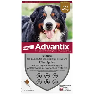 Comparateur de prix : Advantix AntiparasitaireTrès Grand Chien de 40 à 60Kg 4 Pipettes