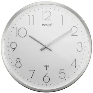 Comparateur de prix : Horloge murale Mebus 19776 radiopiloté(e) 25 cm x 4 cm argent mécanism...