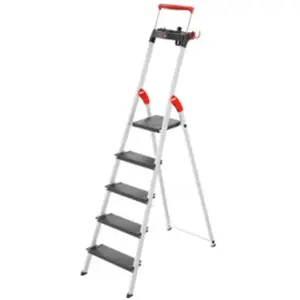 Comparateur de prix : Hailo - Escabeau de sécurité pliable en aluminium 5 marches larges L100