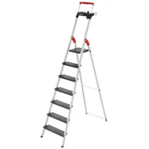Comparateur de prix : Escabeau de sécurité pliable en aluminium 7 marches larges Hailo L100