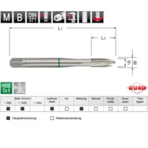 Ruko Taraud machine droit entrée GUN DIN 371 HSS Co 5, M 5 pas cher