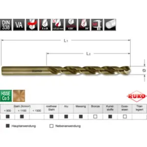 RUKO 2155095 - Foret HSS-Co 5 Cobalt rectifié avec auto-centrage (Ø 9,5 mm) pas cher