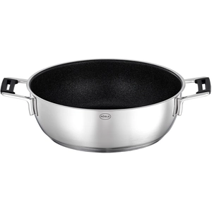 RÖSLE Poêle de Service SILENCE PRO - Poêle Revêtement Anti-adhésif - Manche Silicone, Acier Inoxydable 18/10 - Compatible Induction, Passe au Lave-vaisselle, 28 cm, Argenté/Noir.Vendu paramazon